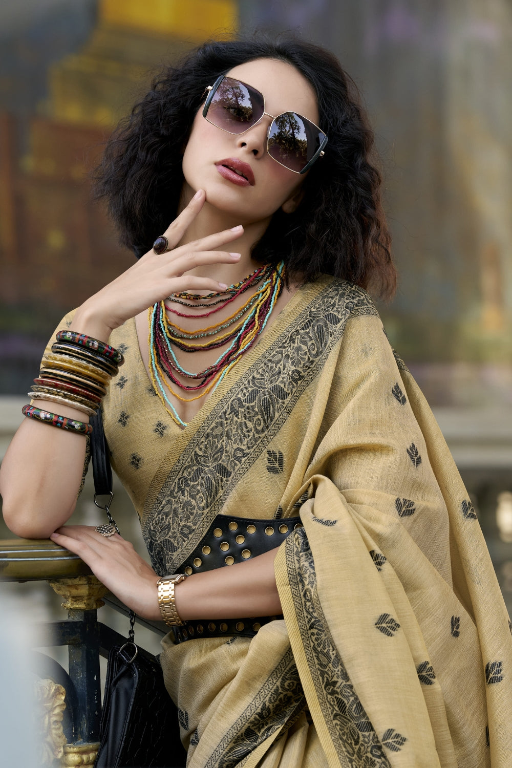 Yellow Linen Tissue Silk Saree