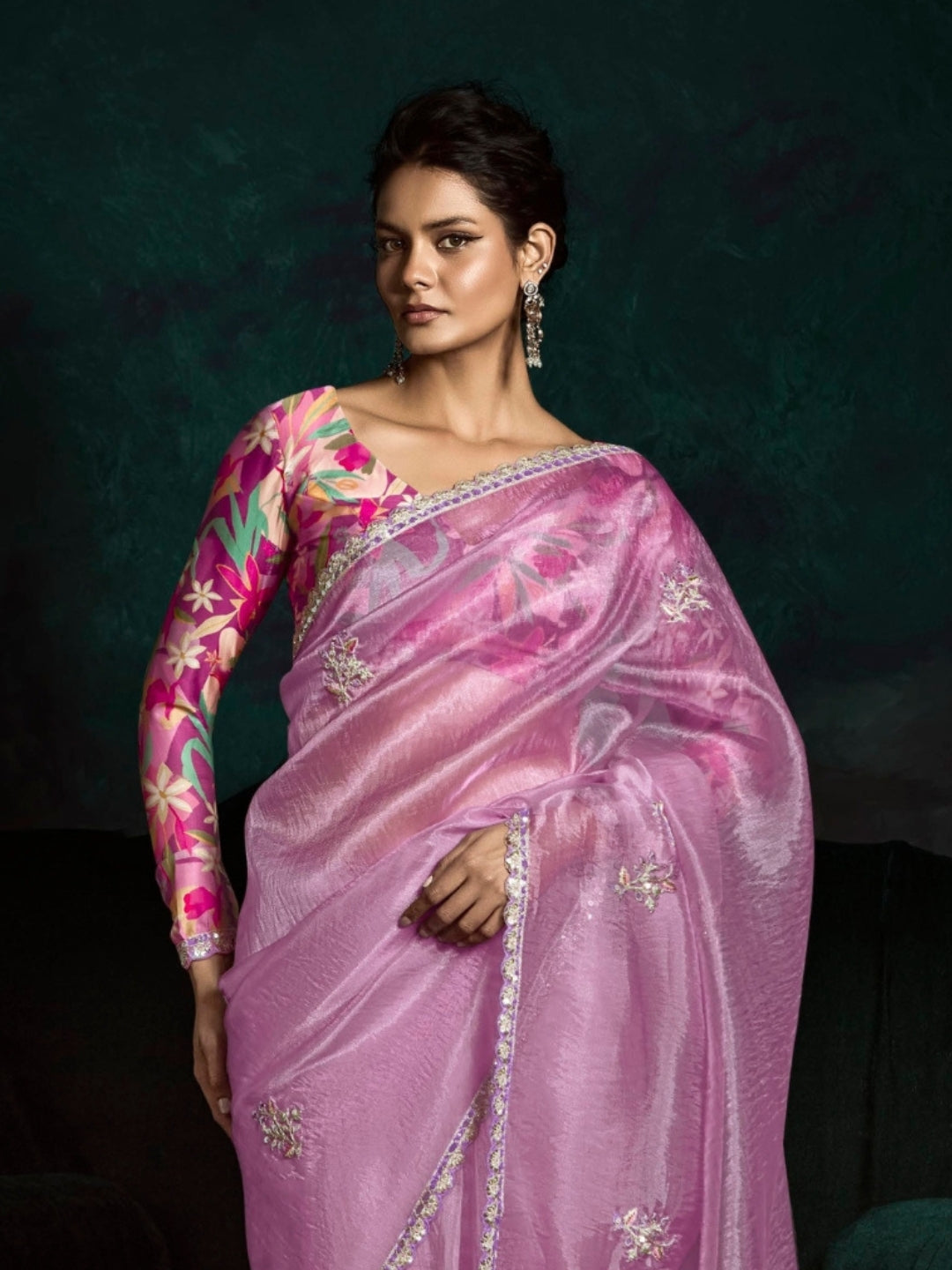 Pink Designer Ozganza Saree