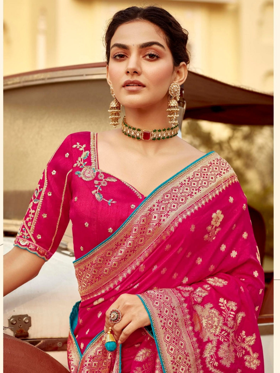 Dark Pink Khaddi Banarasi Saree