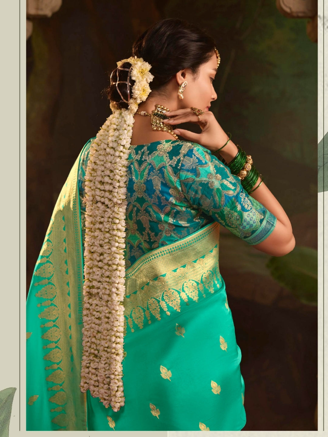 Spring Green Crepe Dola Banarasi Saree