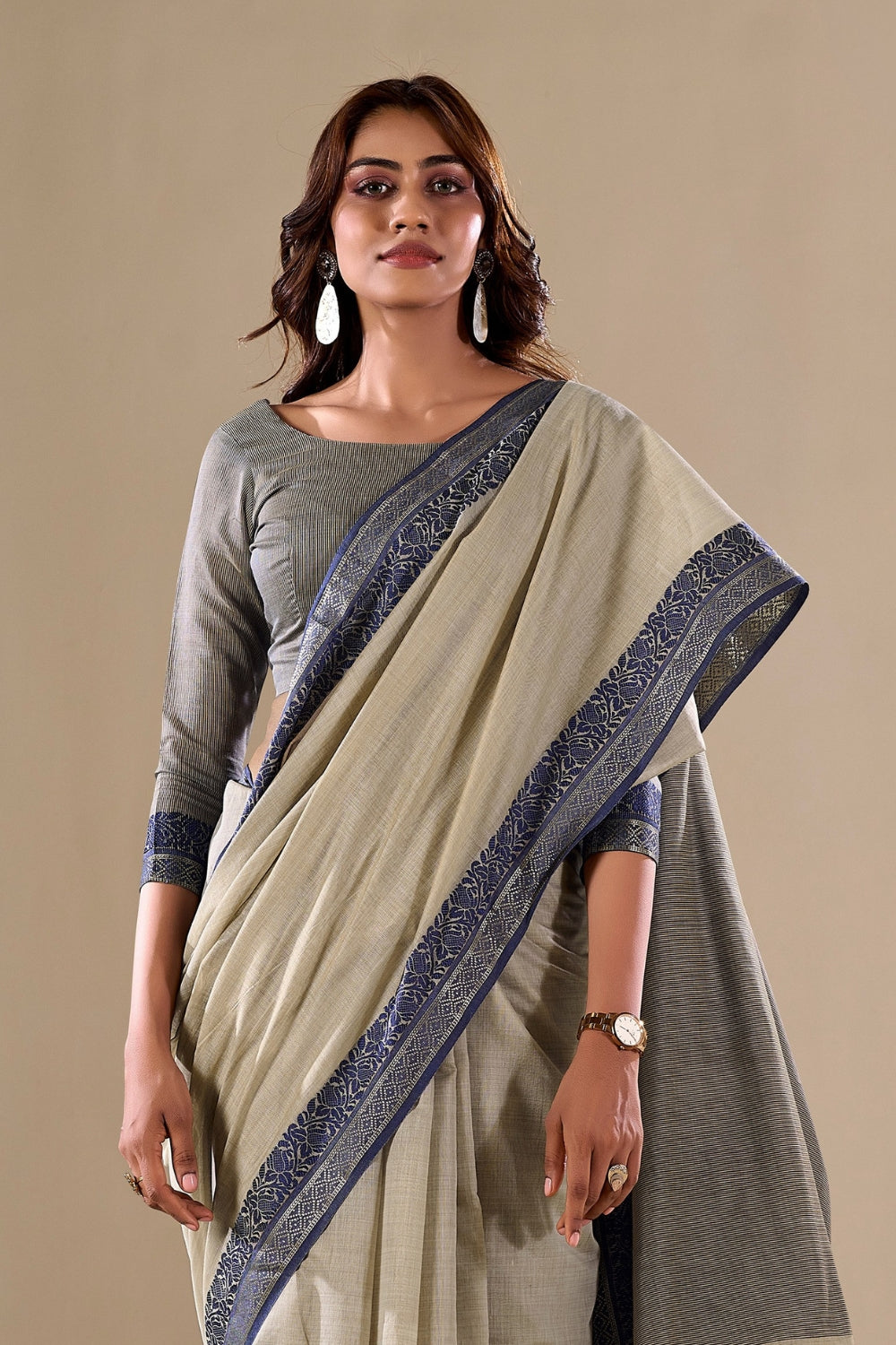 Light Grey Cotton Saree