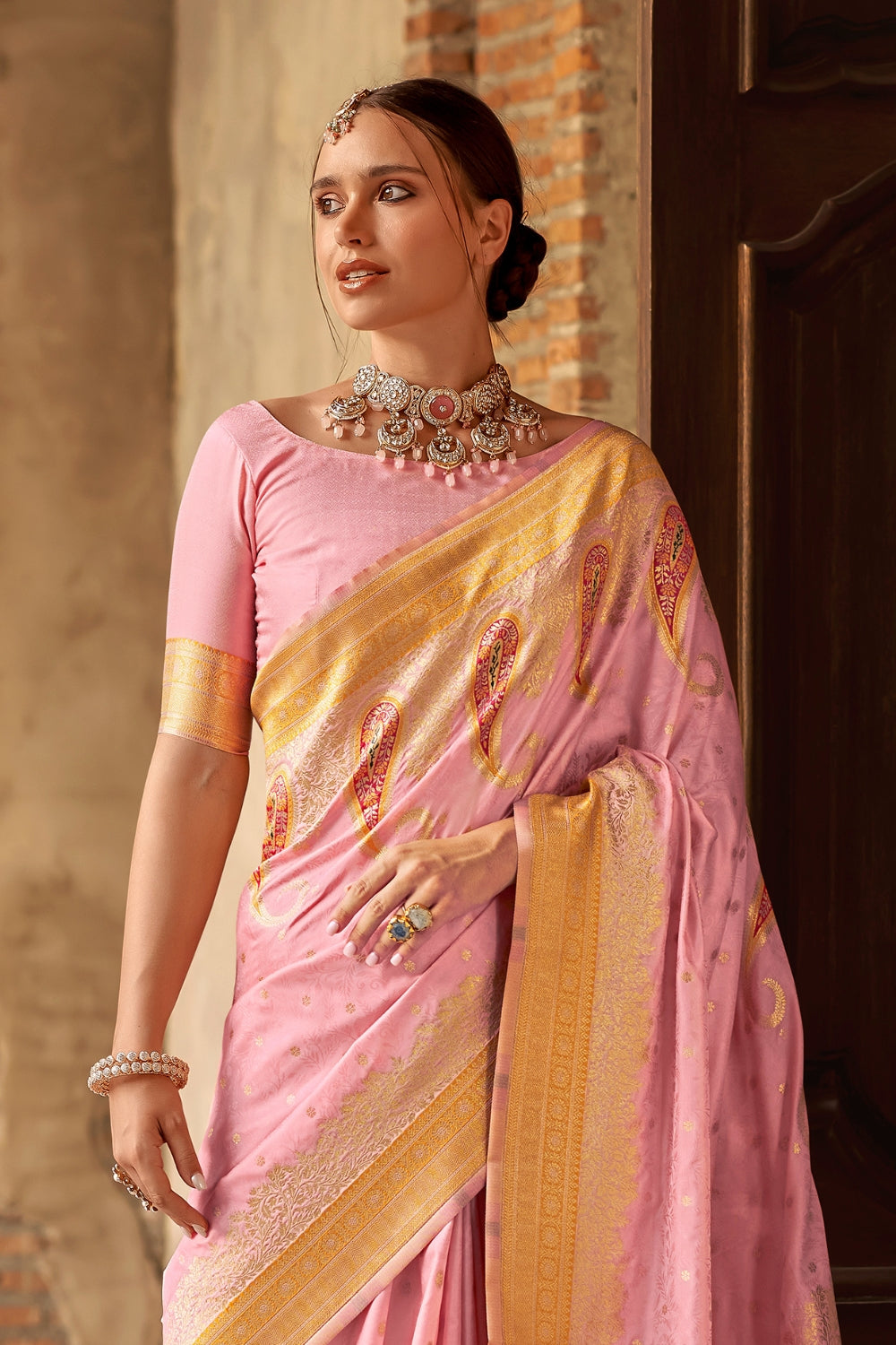 Pink Soft Banarasi Silk Saree