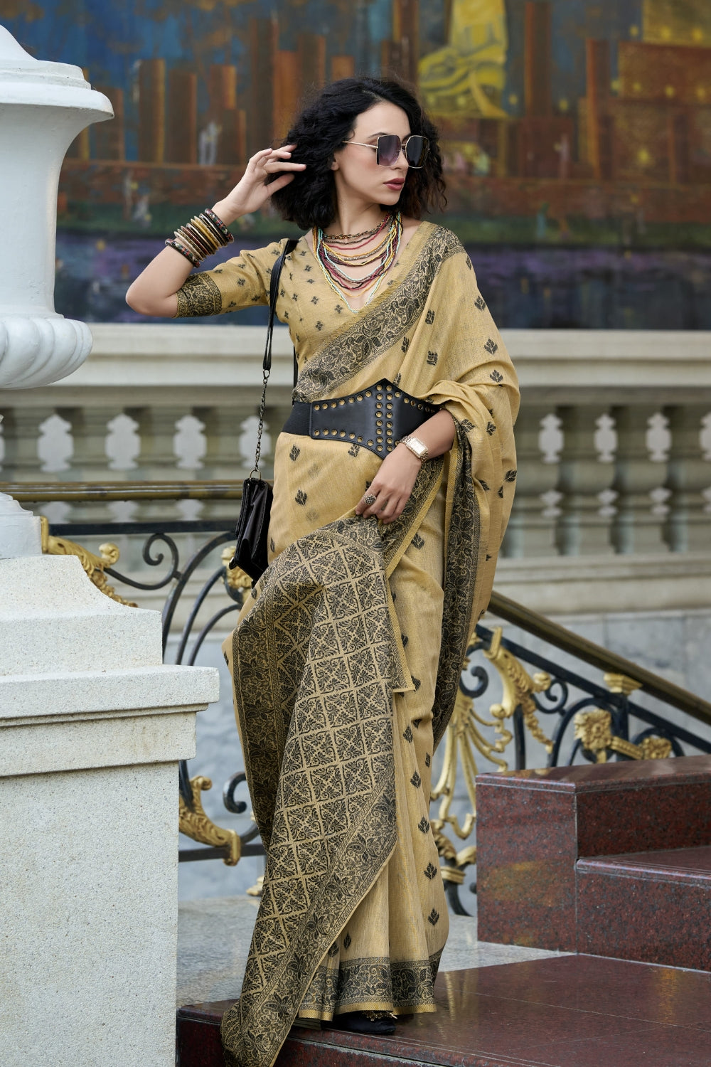 Yellow Linen Tissue Silk Saree