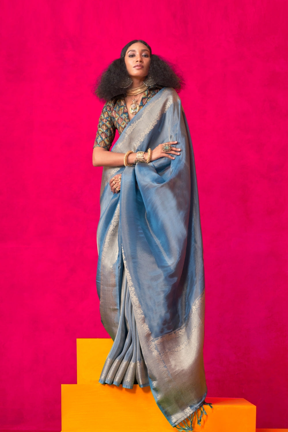 Blue Pure Zari Tissue Silk Saree