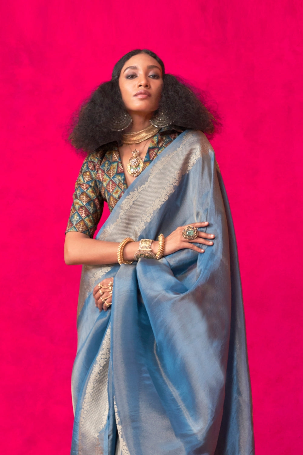 Blue Pure Zari Tissue Silk Saree