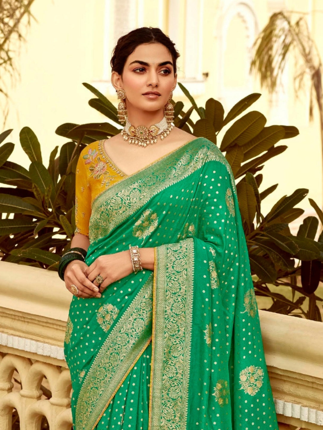 Spring Green Khaddi Banarasi Saree