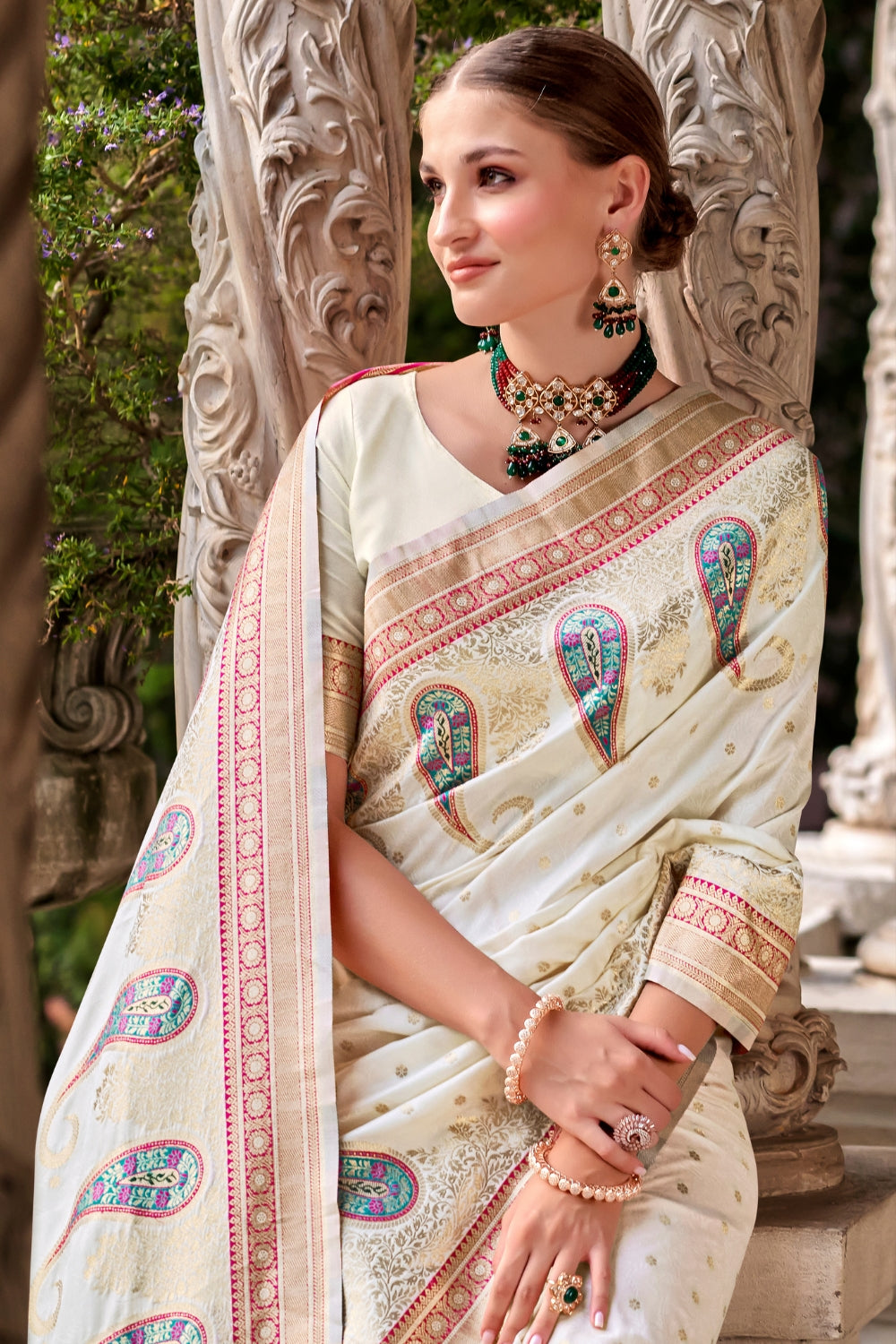 White Soft Banarasi Silk Saree