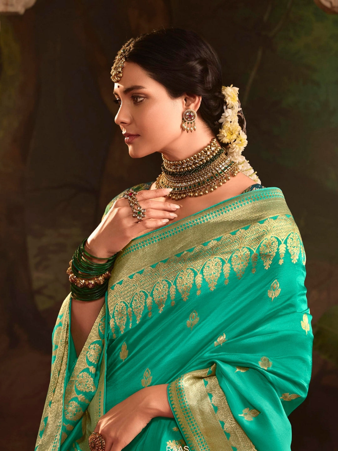 Spring Green Crepe Dola Banarasi Saree