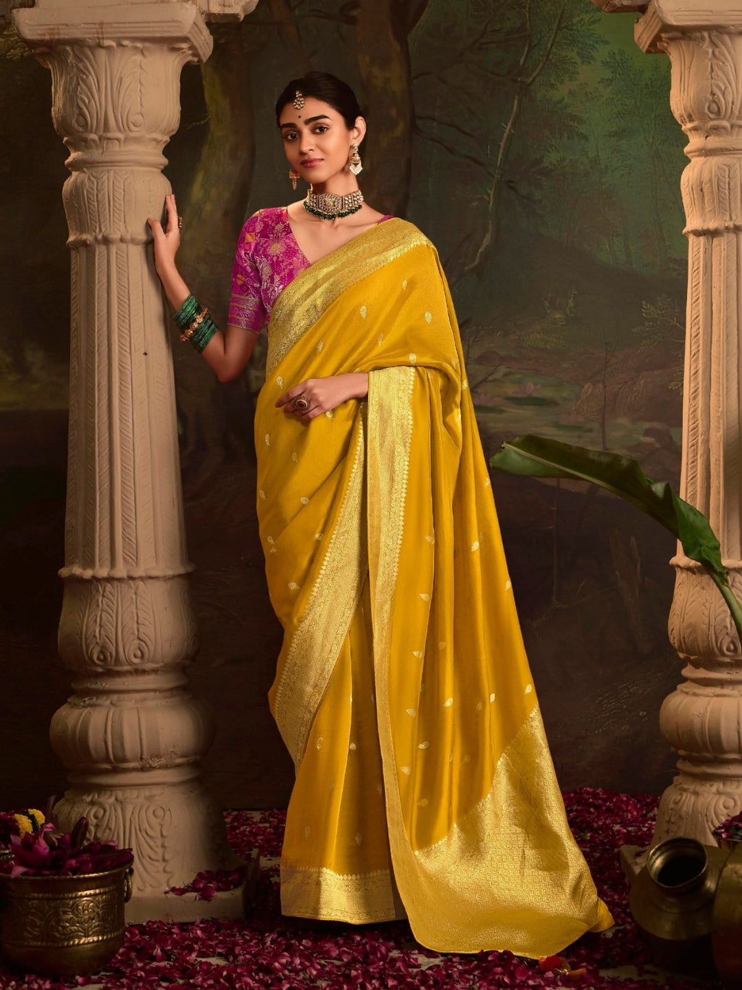 Sunlight Yellow Crepe Dola Banarasi Saree