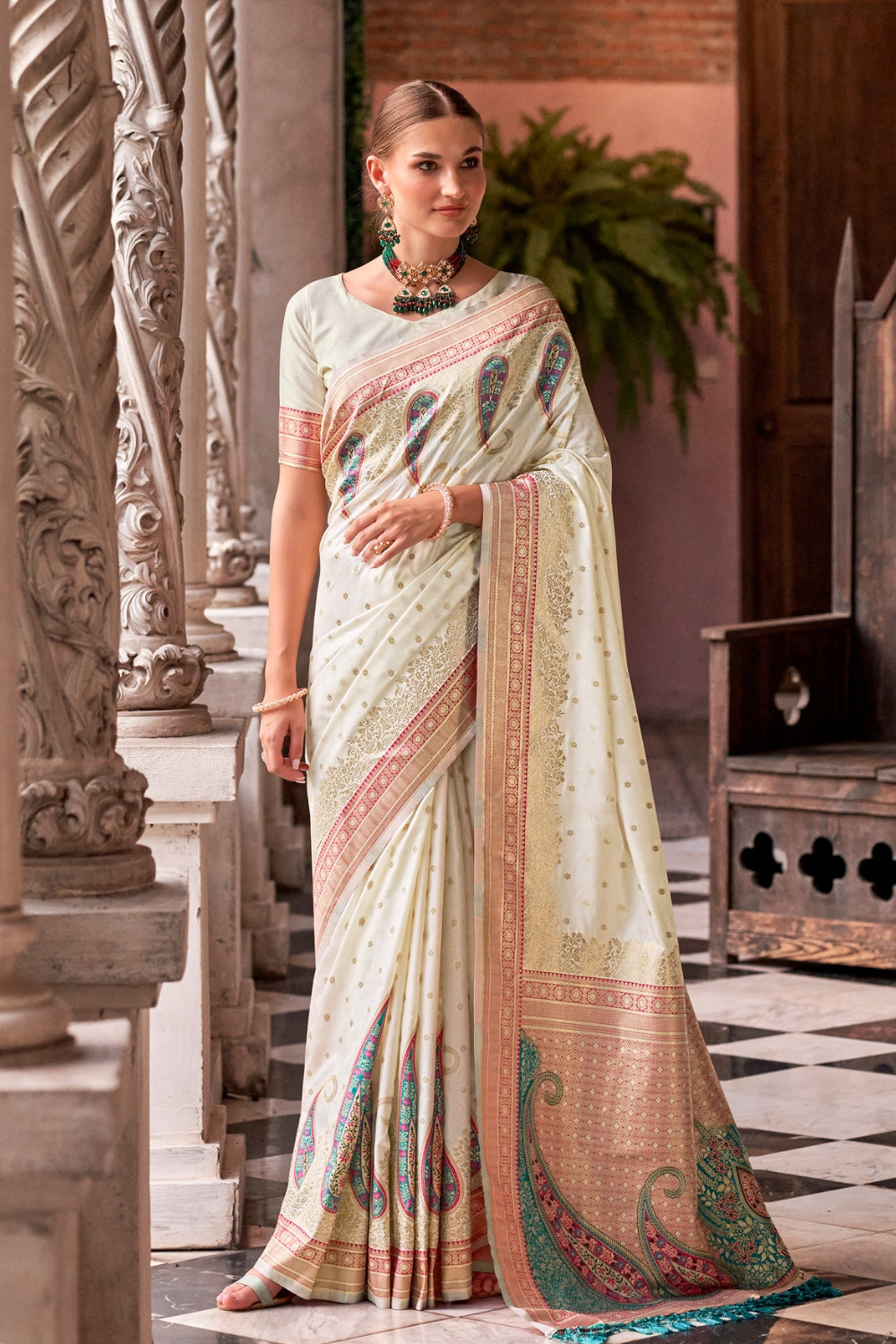 White Soft Banarasi Silk Saree