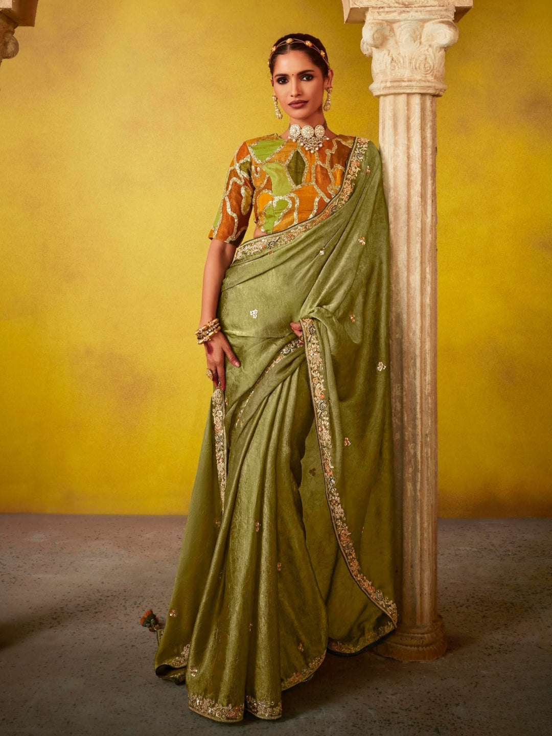 Mehendi Green Designer Banarasi Saree