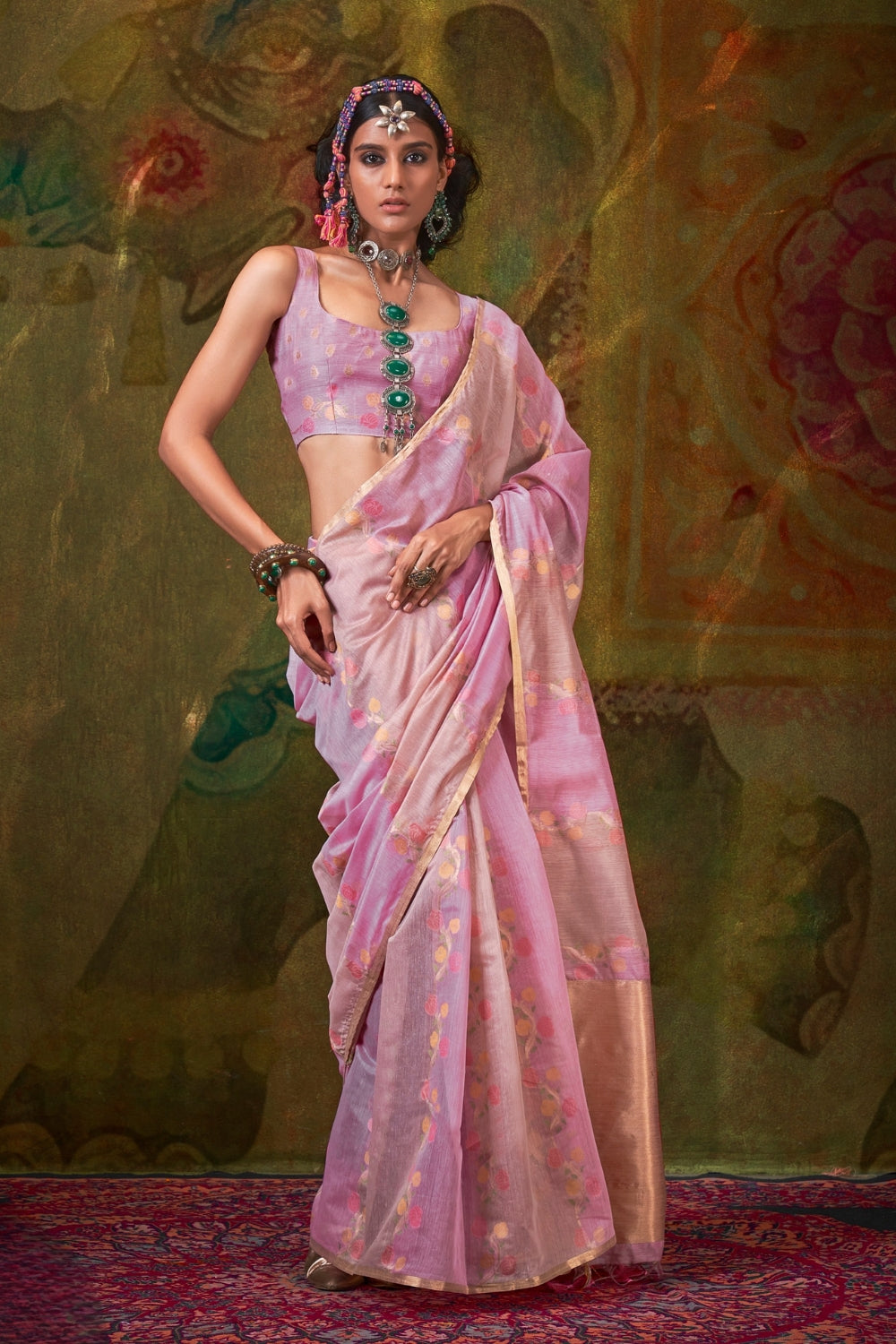 Pink Handloom Weaving Saree