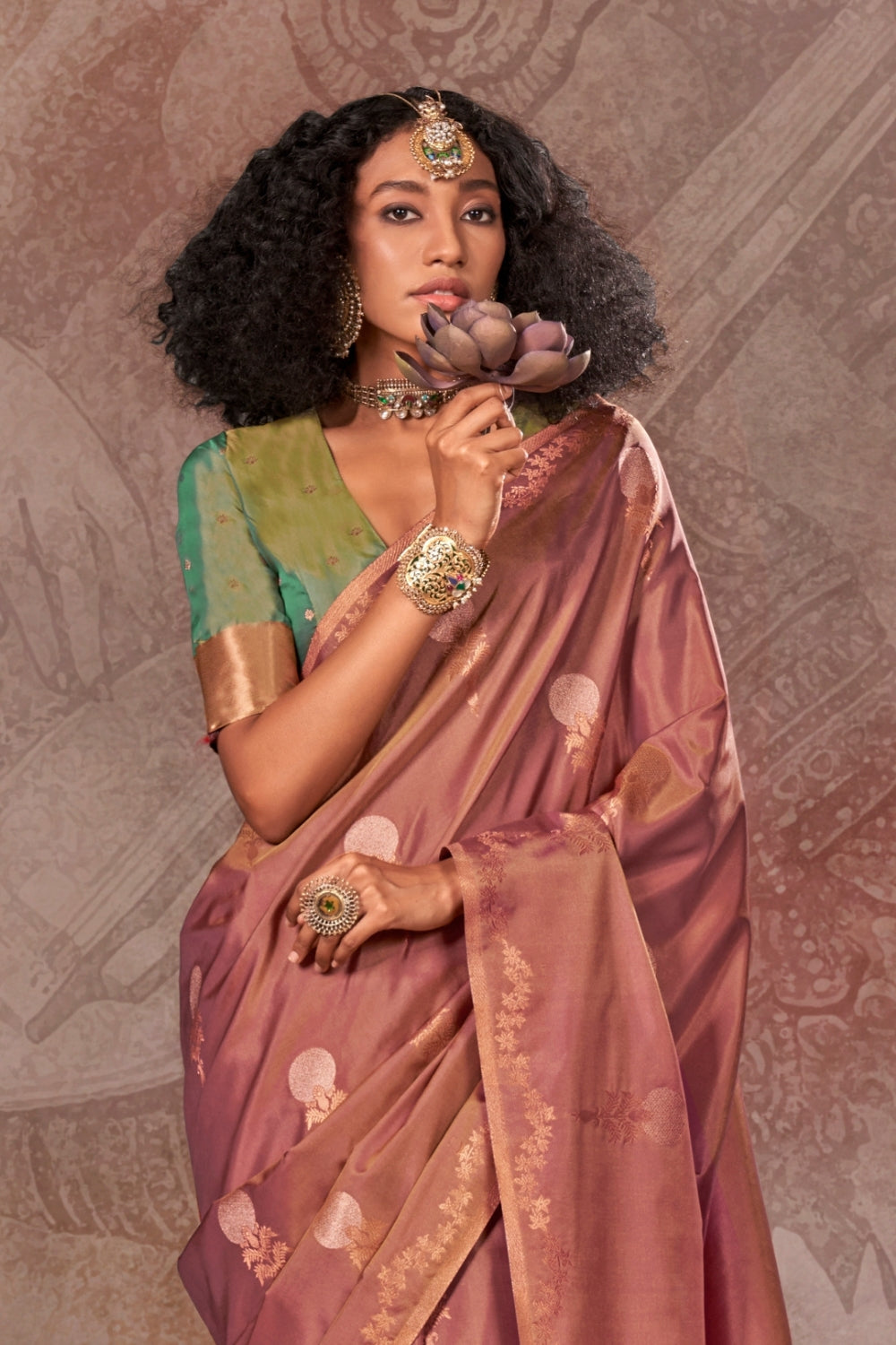 Mauve Handloom Weaving Silk Saree