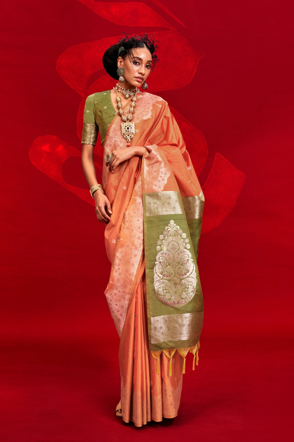 ORANGE TUSSAR BANARASI SILK SAREE