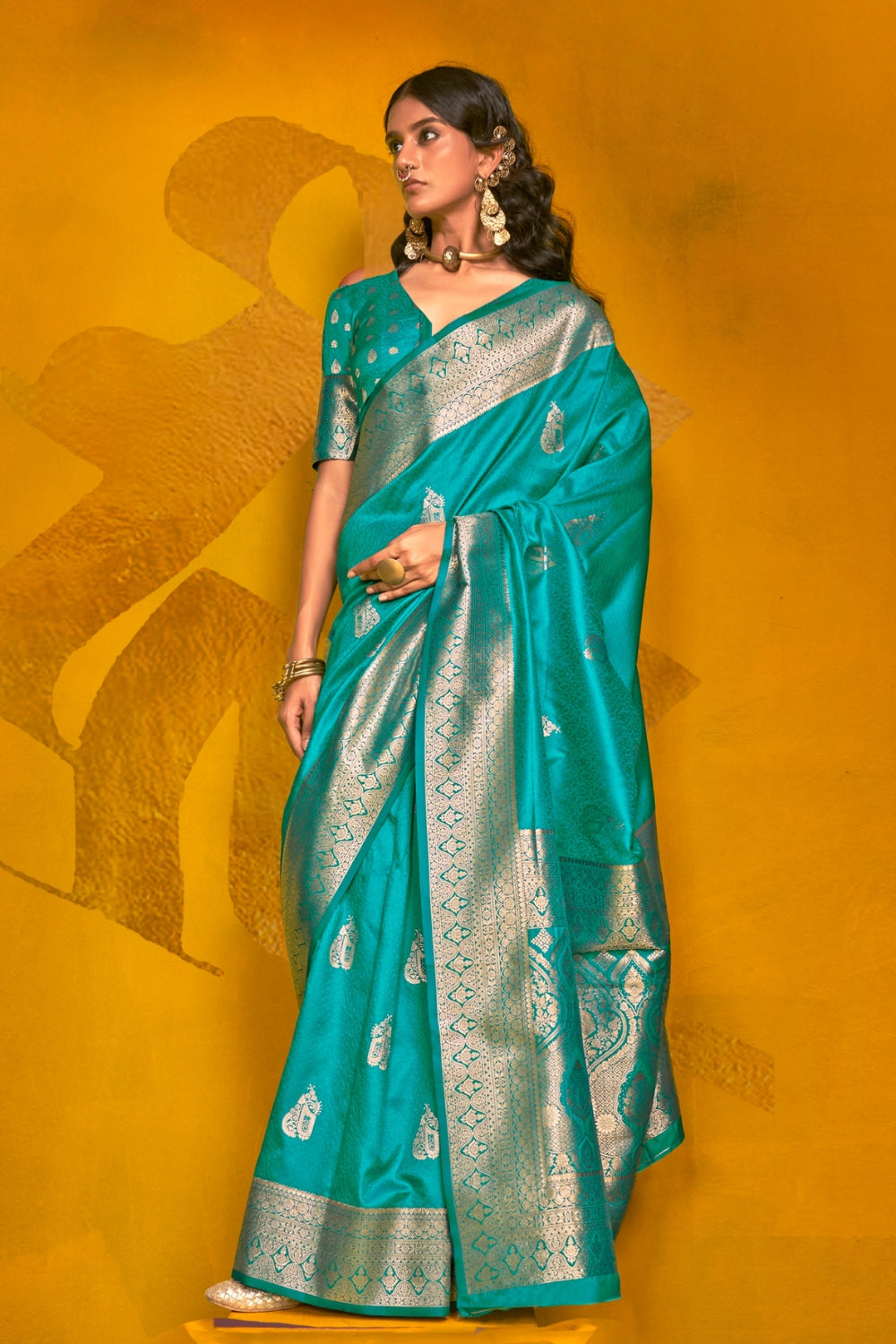 Blue Handloom Weaving Silk Saree