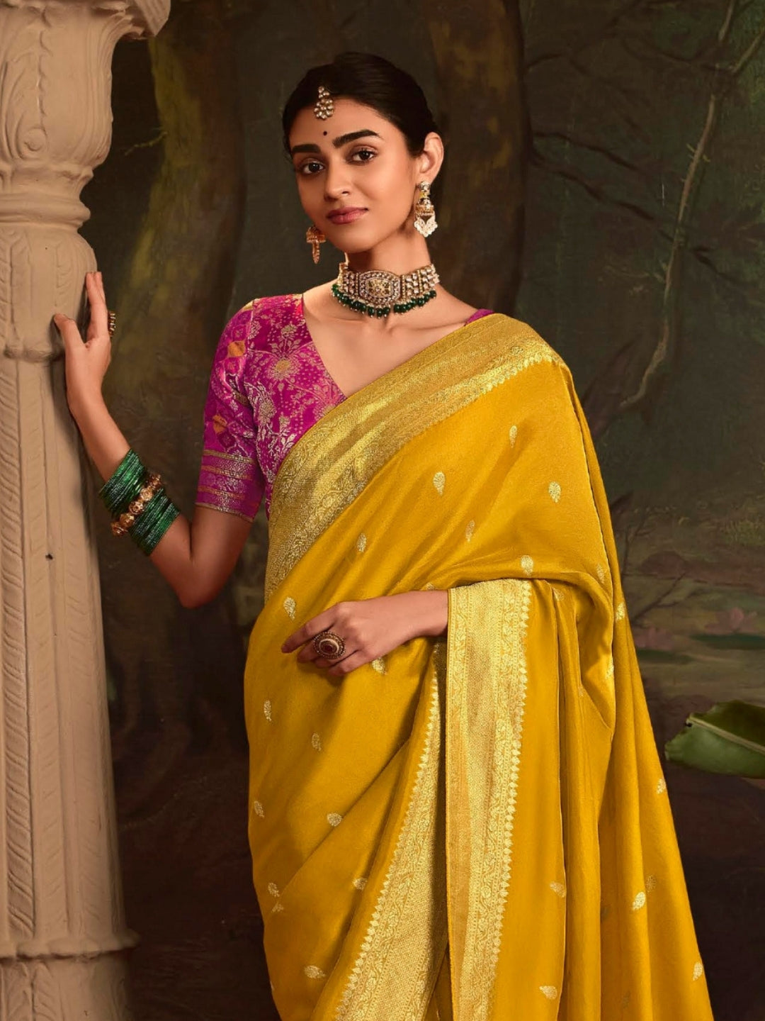 Sunlight Yellow Crepe Dola Banarasi Saree