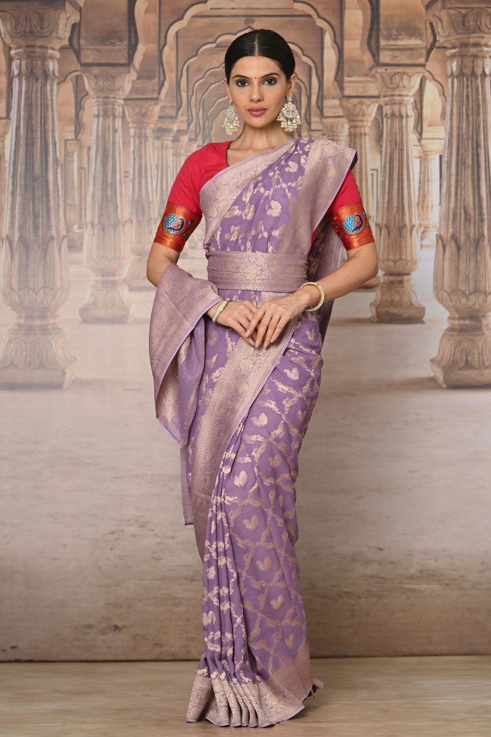 Lilac Purple Banarasi Khaddi Georgette Saree