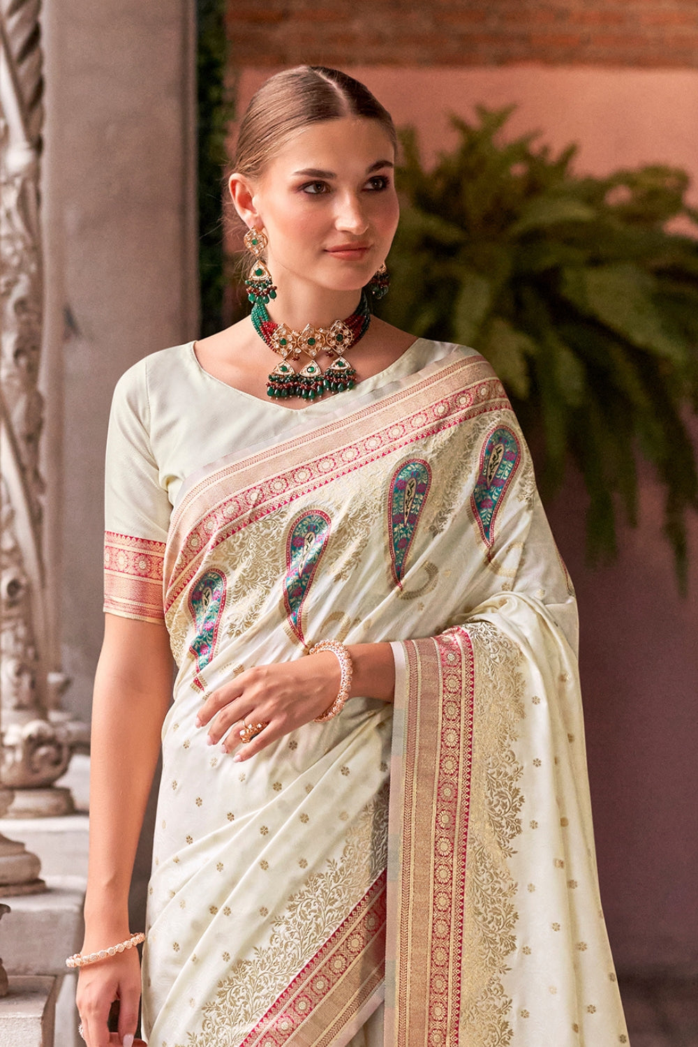 White Soft Banarasi Silk Saree