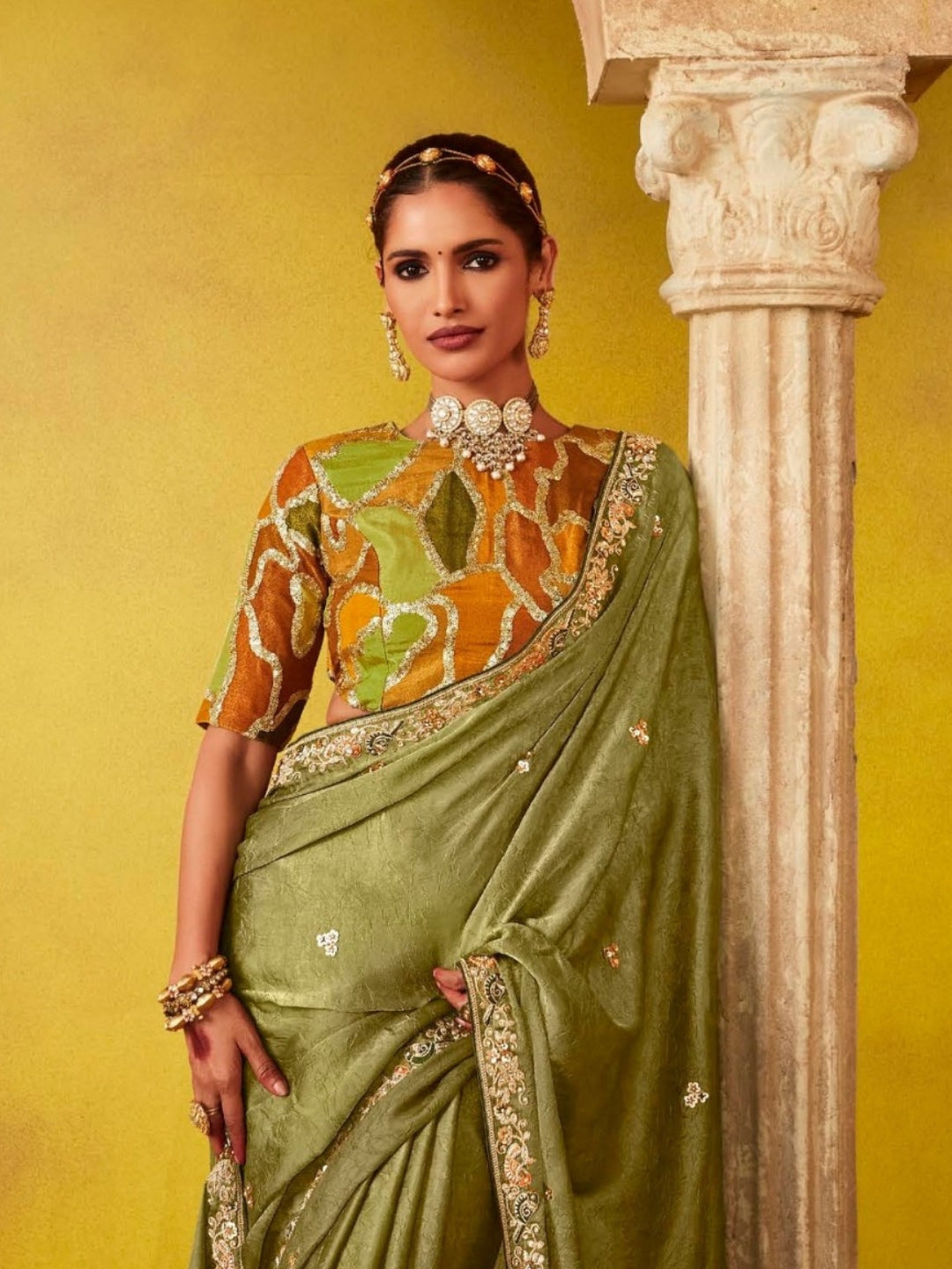 Mehendi Green Designer Banarasi Saree