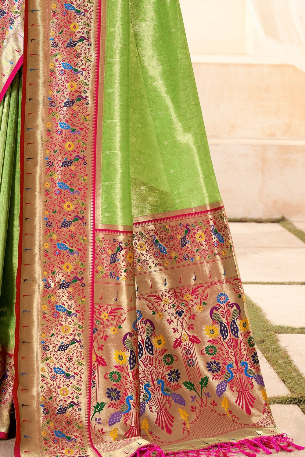 Forest Green Pure Paithani Tissue Silk Saree