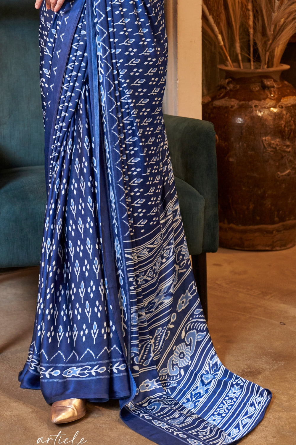 BLUE SATIN CREPE SAREE