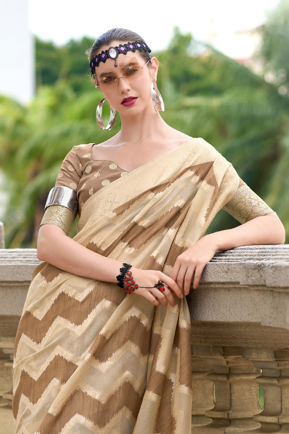 Brown Cotton Linen Silk Sarees