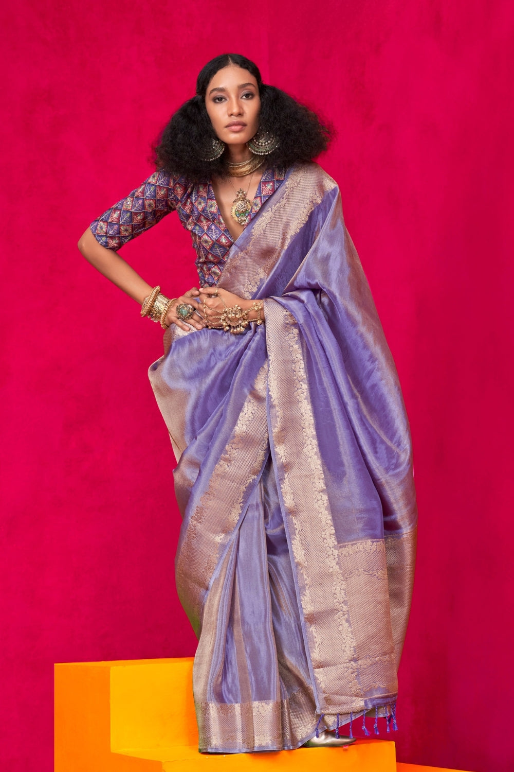 Lavender Pure Zari Tissue Silk Saree