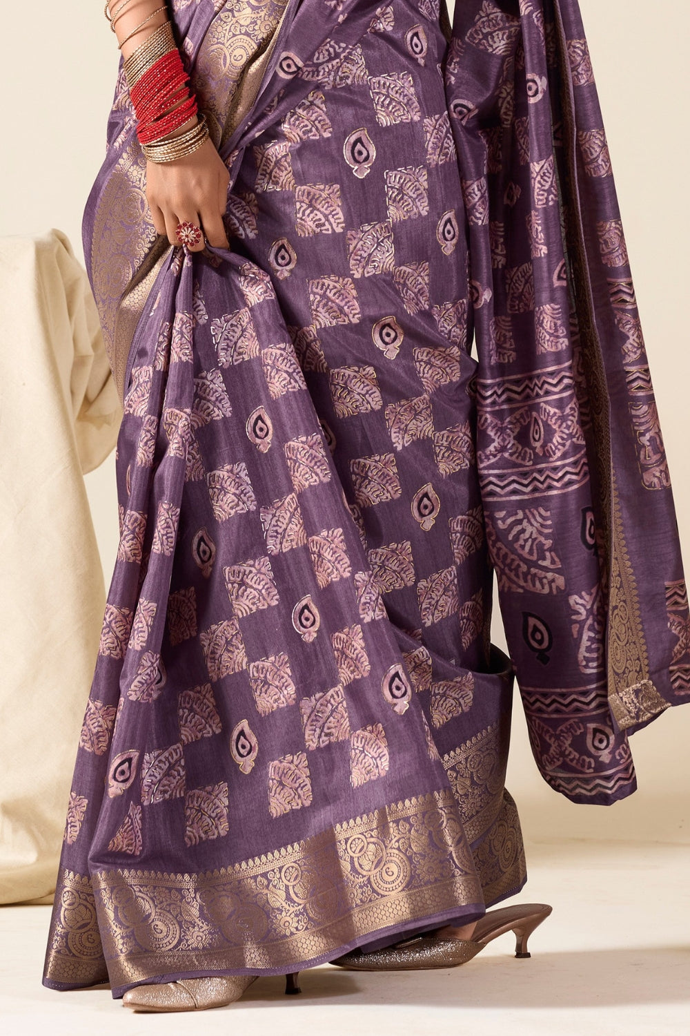 Purple Soft Dola Silk With Foil Print Saree