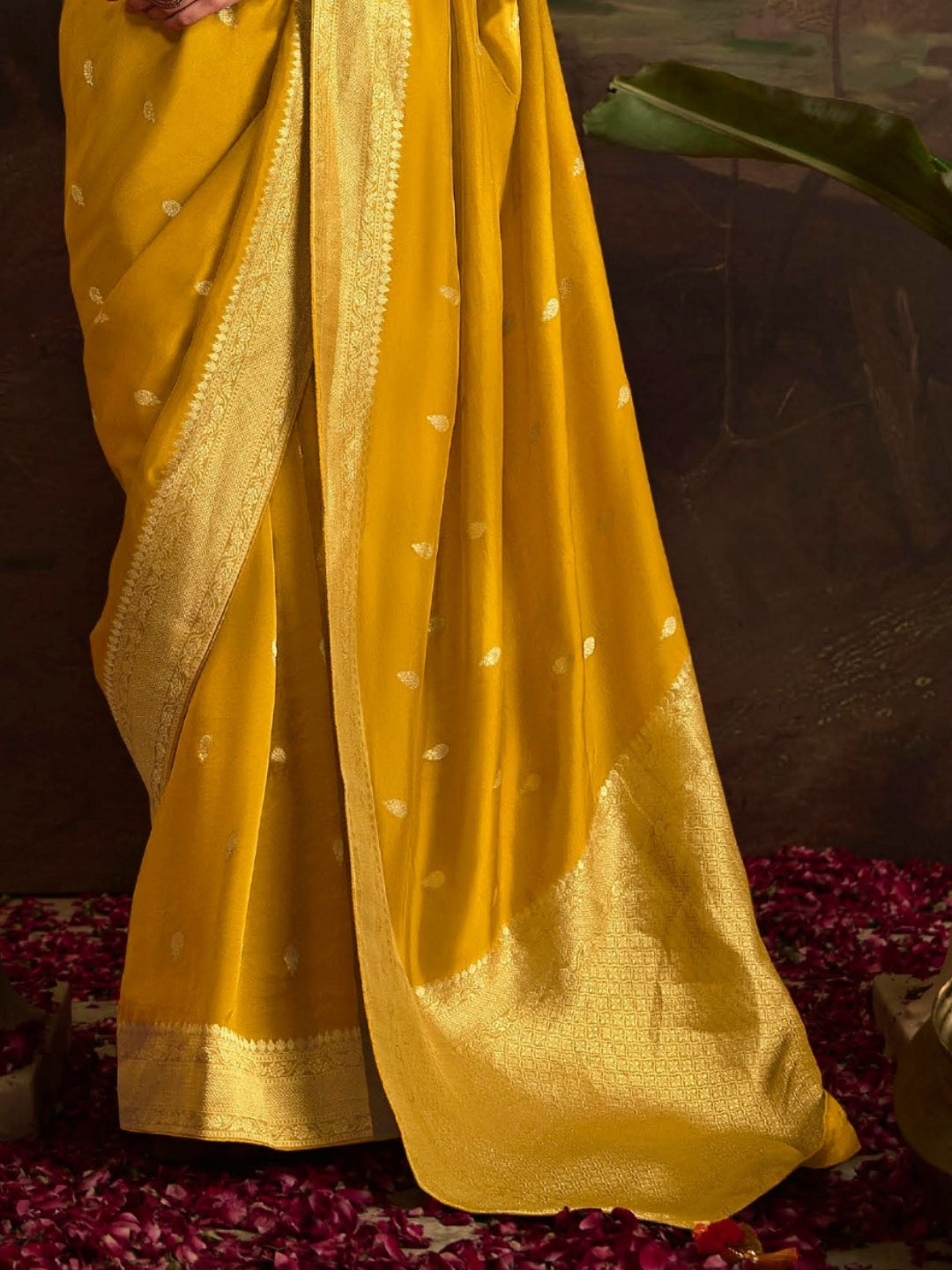 Sunlight Yellow Crepe Dola Banarasi Saree