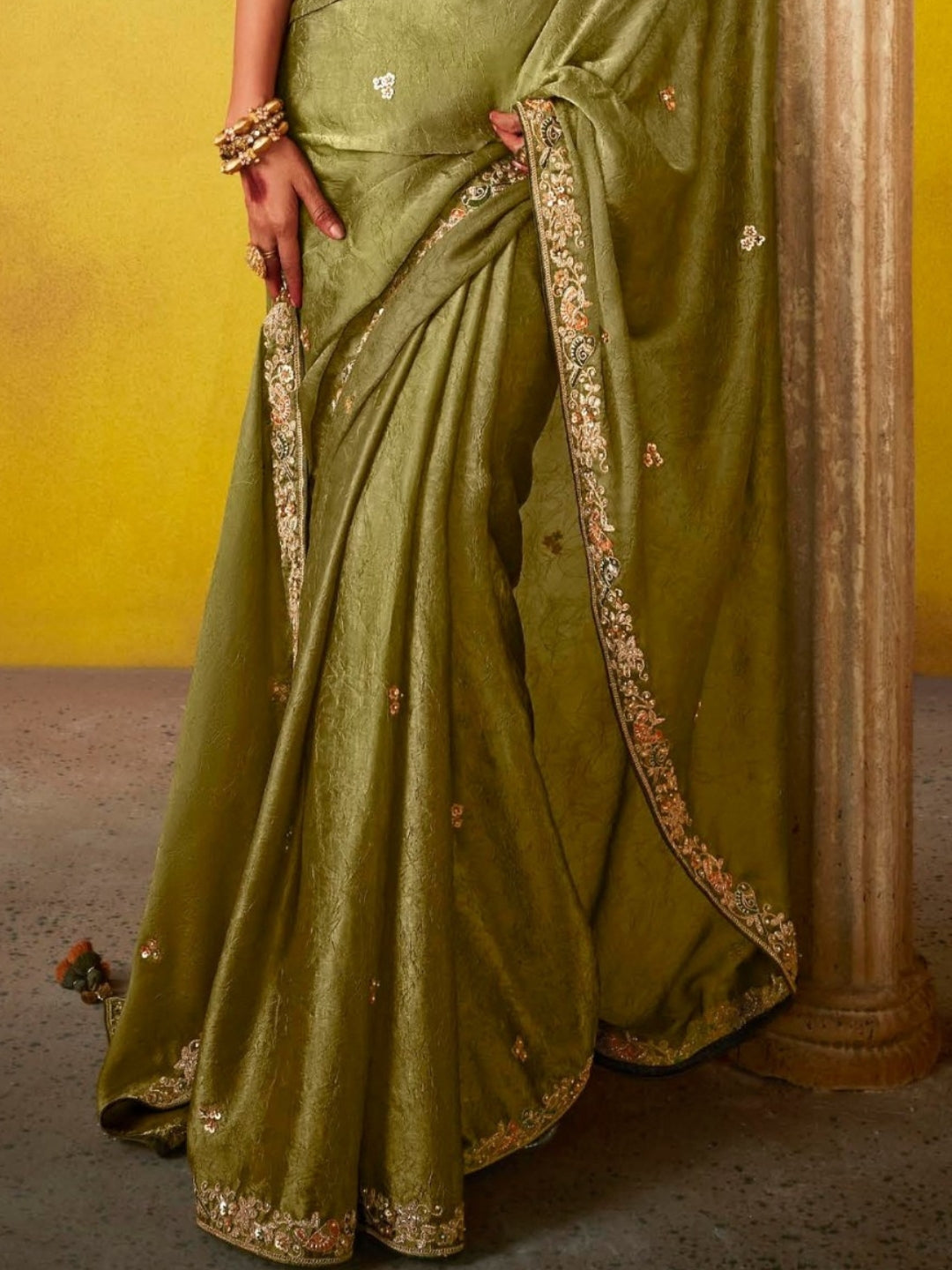 Mehendi Green Designer Banarasi Saree