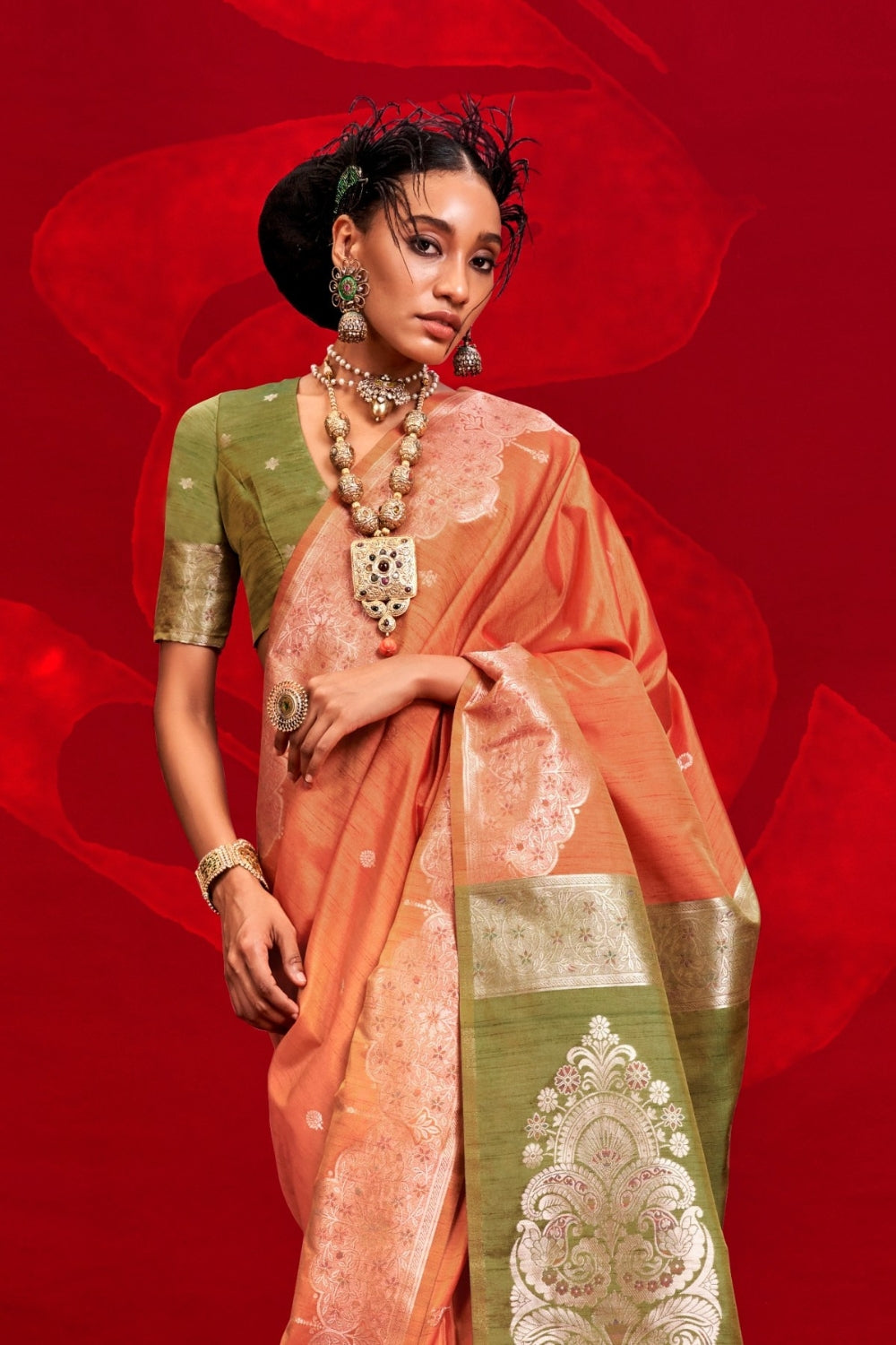 ORANGE TUSSAR BANARASI SILK SAREE