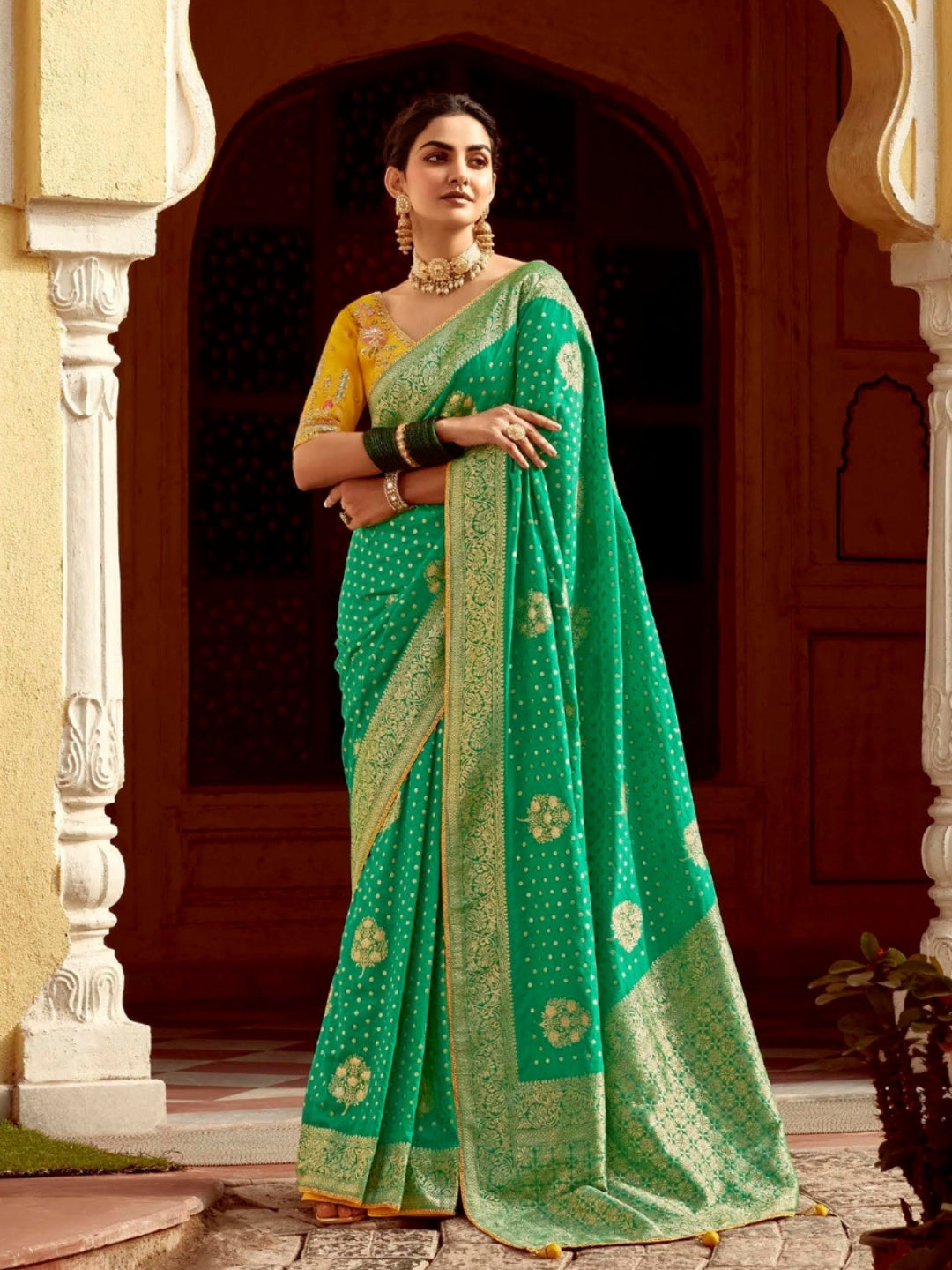 Spring Green Khaddi Banarasi Saree