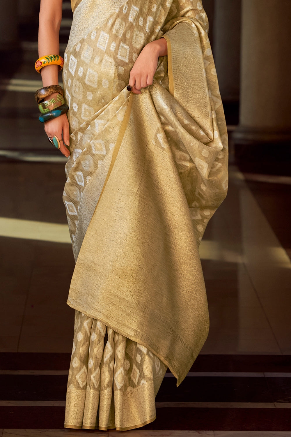 Beige Tissue Silk Saree