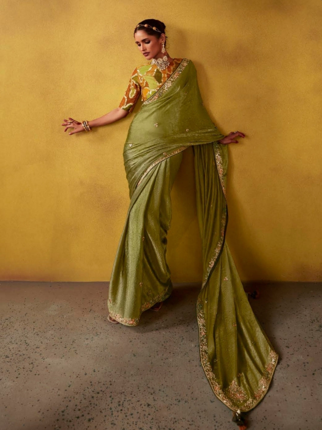 Mehendi Green Designer Banarasi Saree