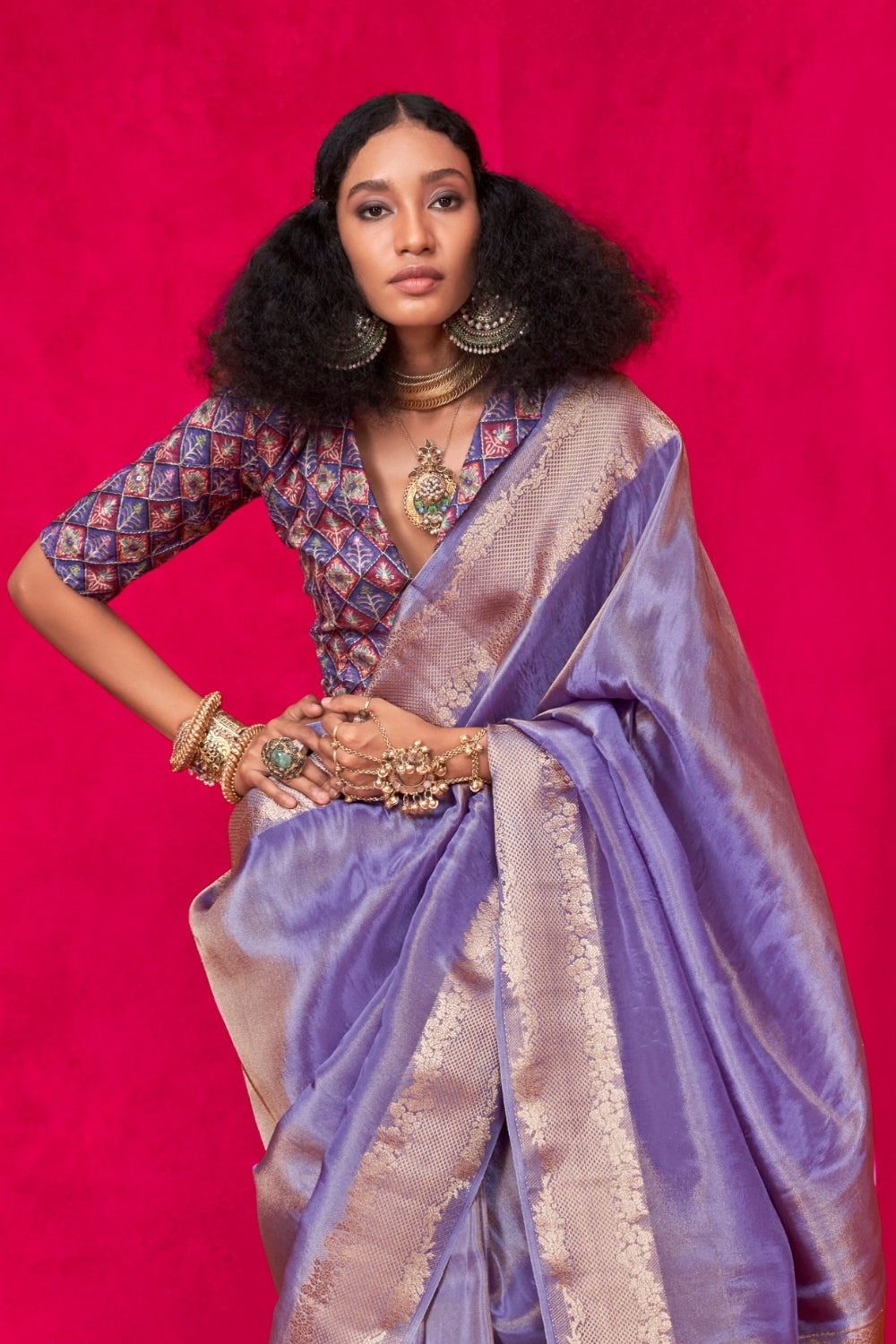 Lavender Pure Zari Tissue Silk Saree