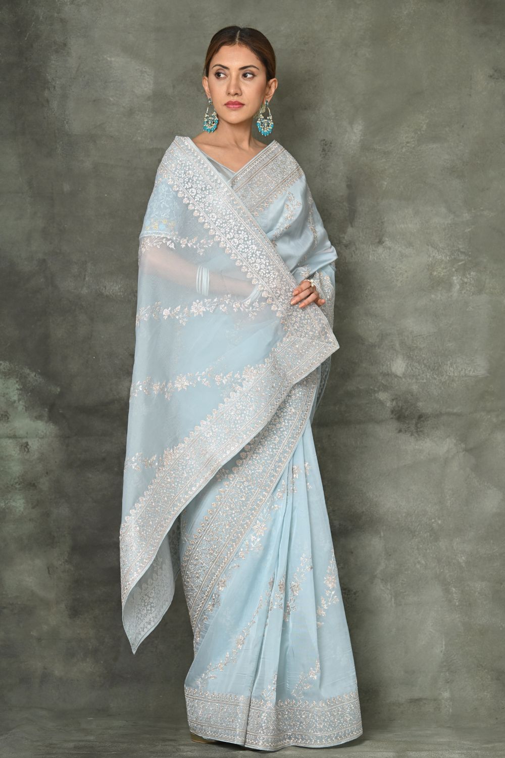 Buy Indigo Blue Banarasi Khaddi Georgette Saree Nitaraa