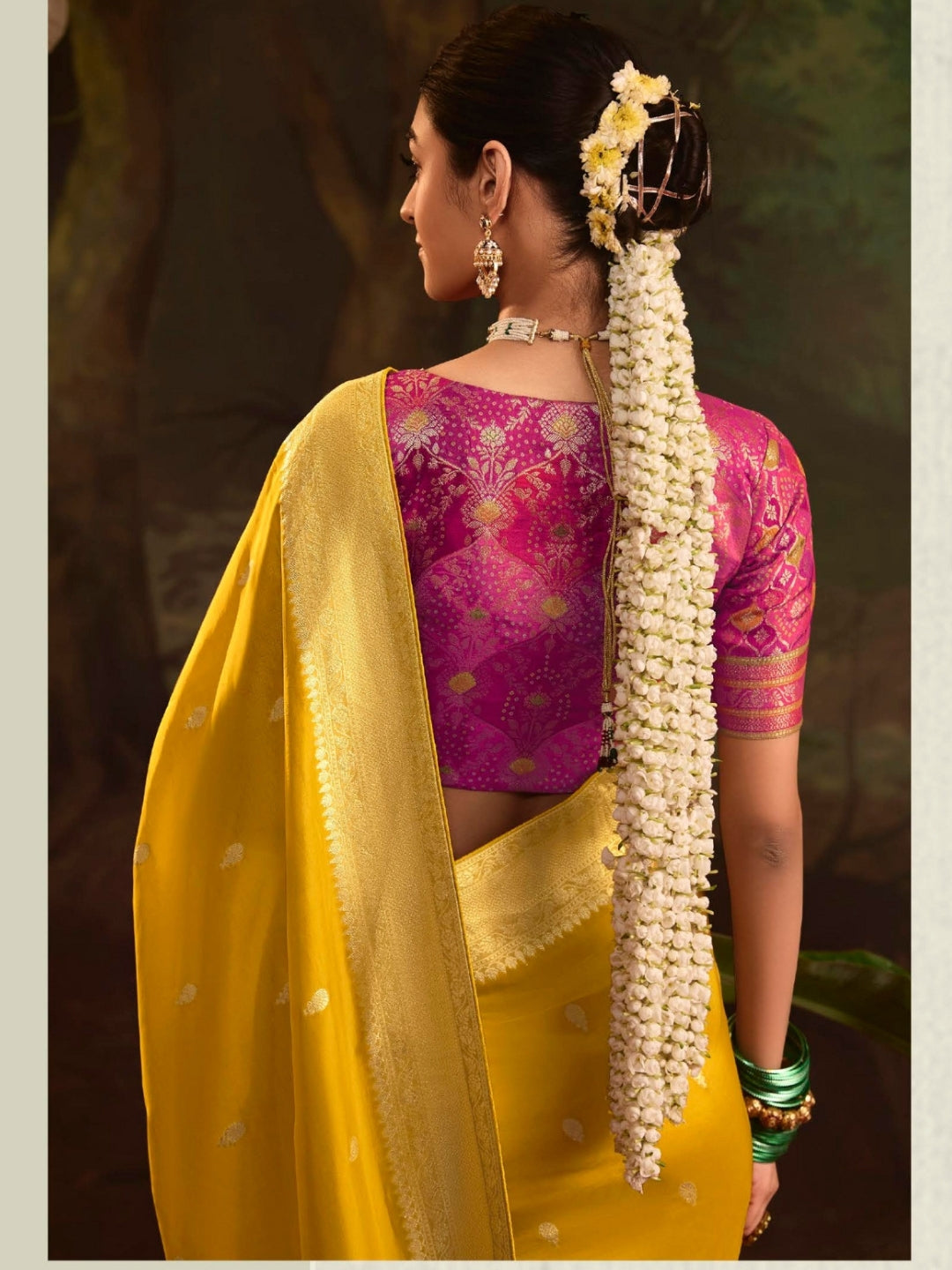 Sunlight Yellow Crepe Dola Banarasi Saree