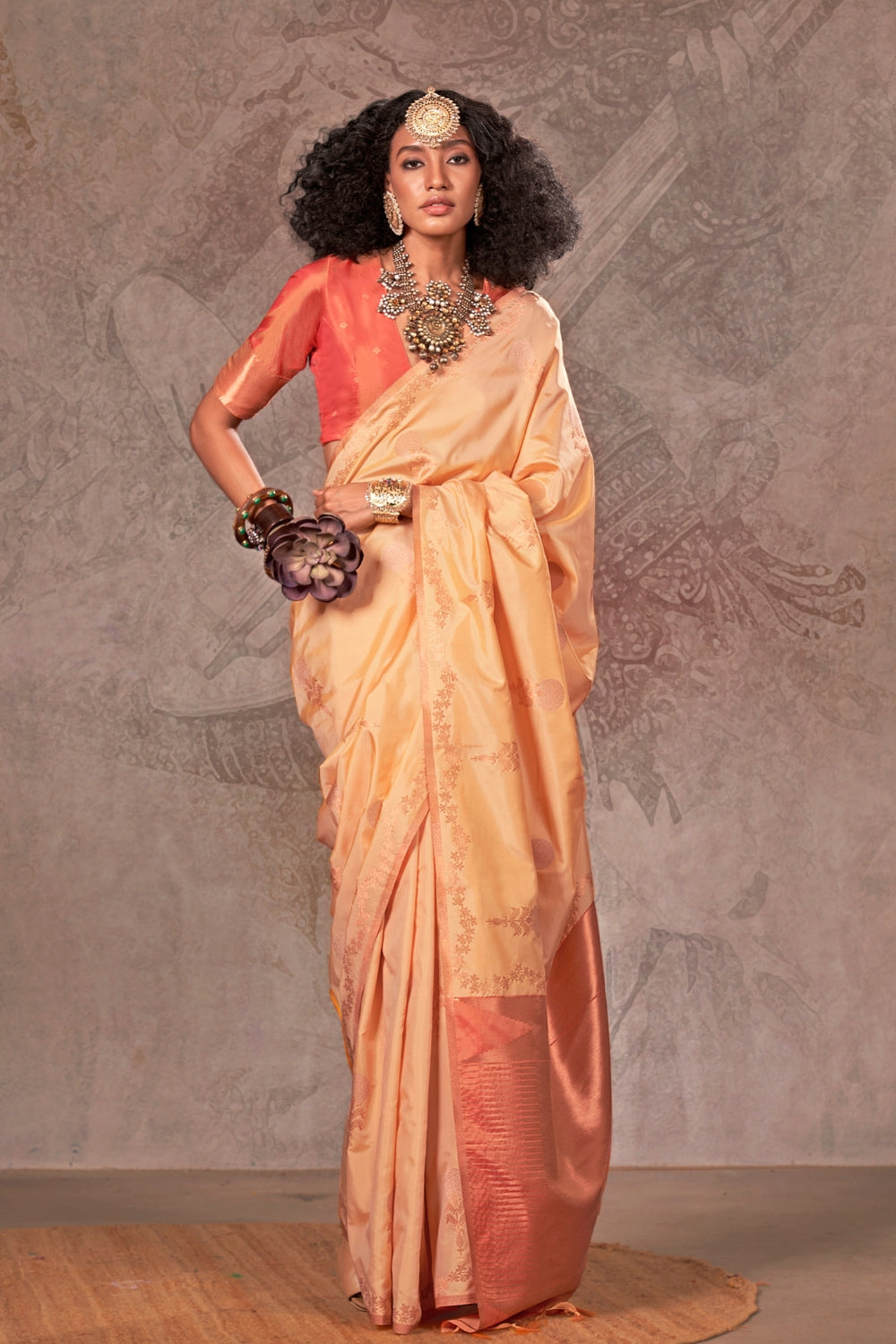 Beige Handloom Weaving Silk Saree