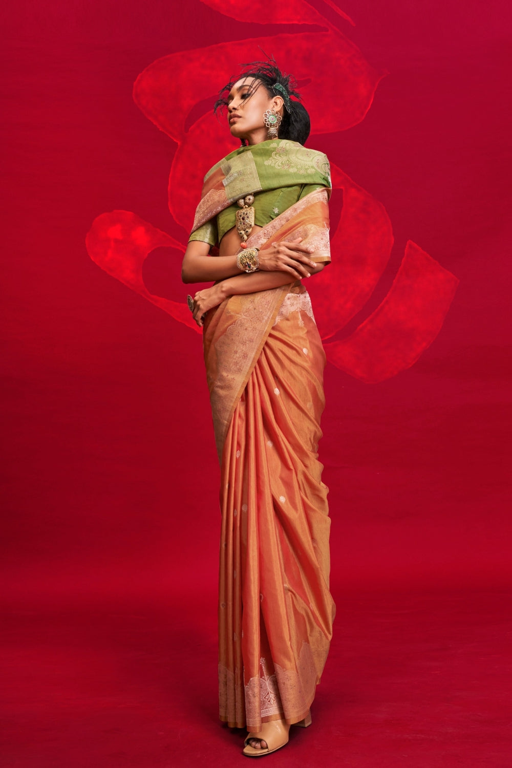 ORANGE TUSSAR BANARASI SILK SAREE