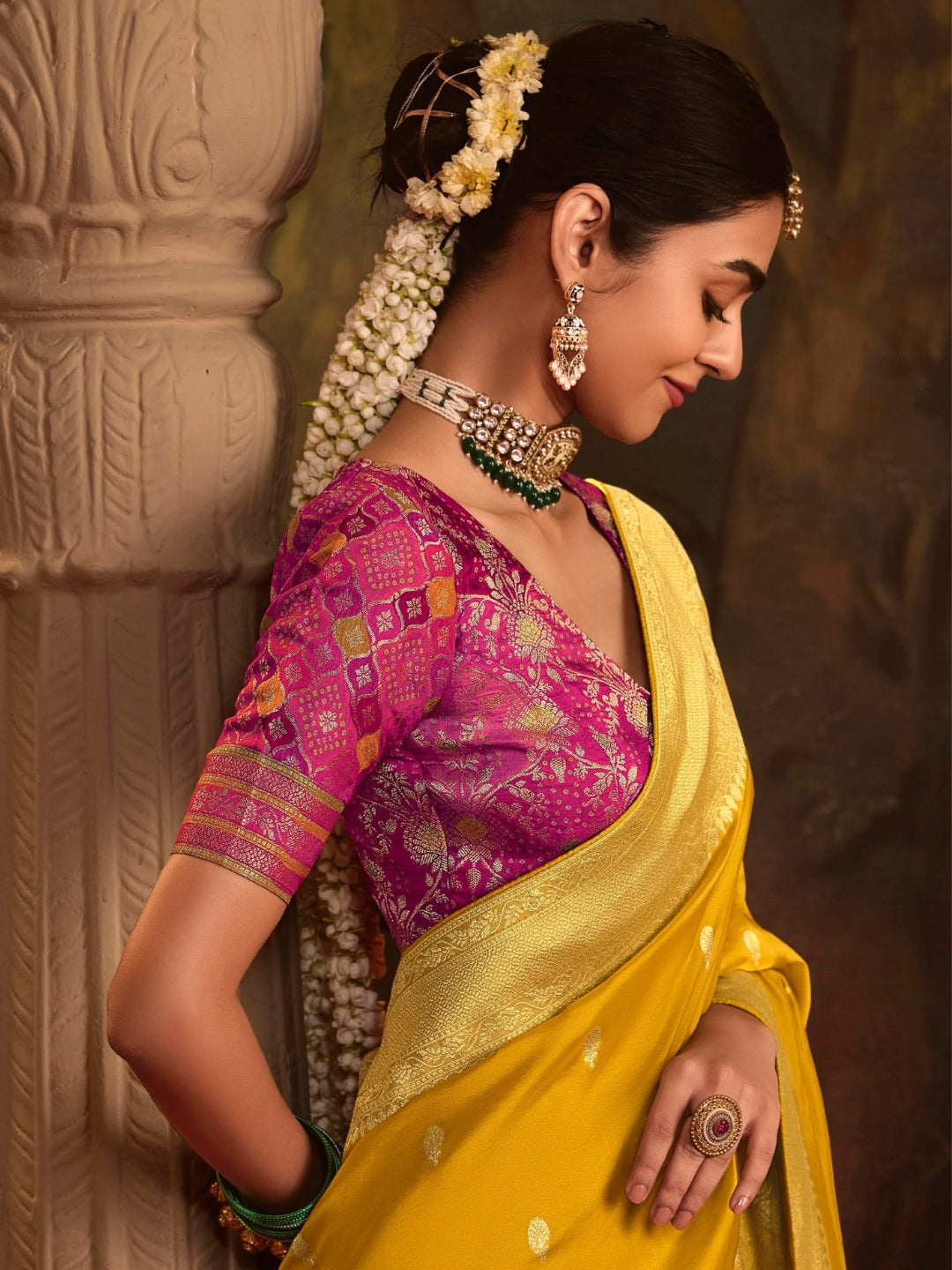 Sunlight Yellow Crepe Dola Banarasi Saree