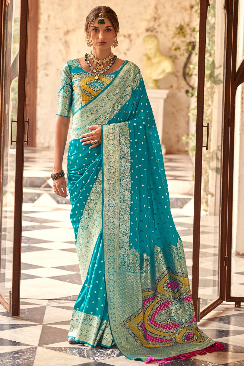 Sky Blue Soft Silk With Beautiful Border Weaving Saree