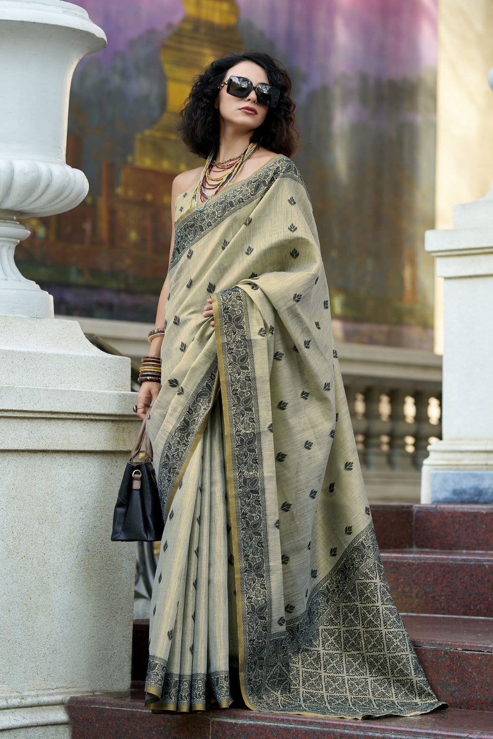 Grey Linen Tissue Silk Saree