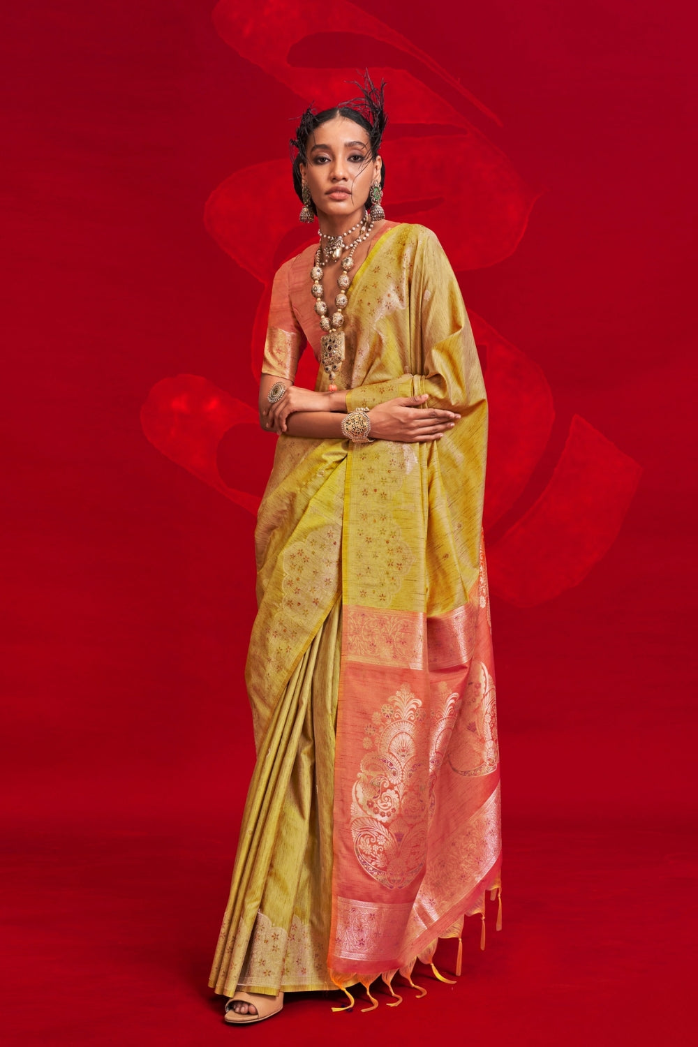 YELLOW TUSSAR BANARASI SILK SAREE