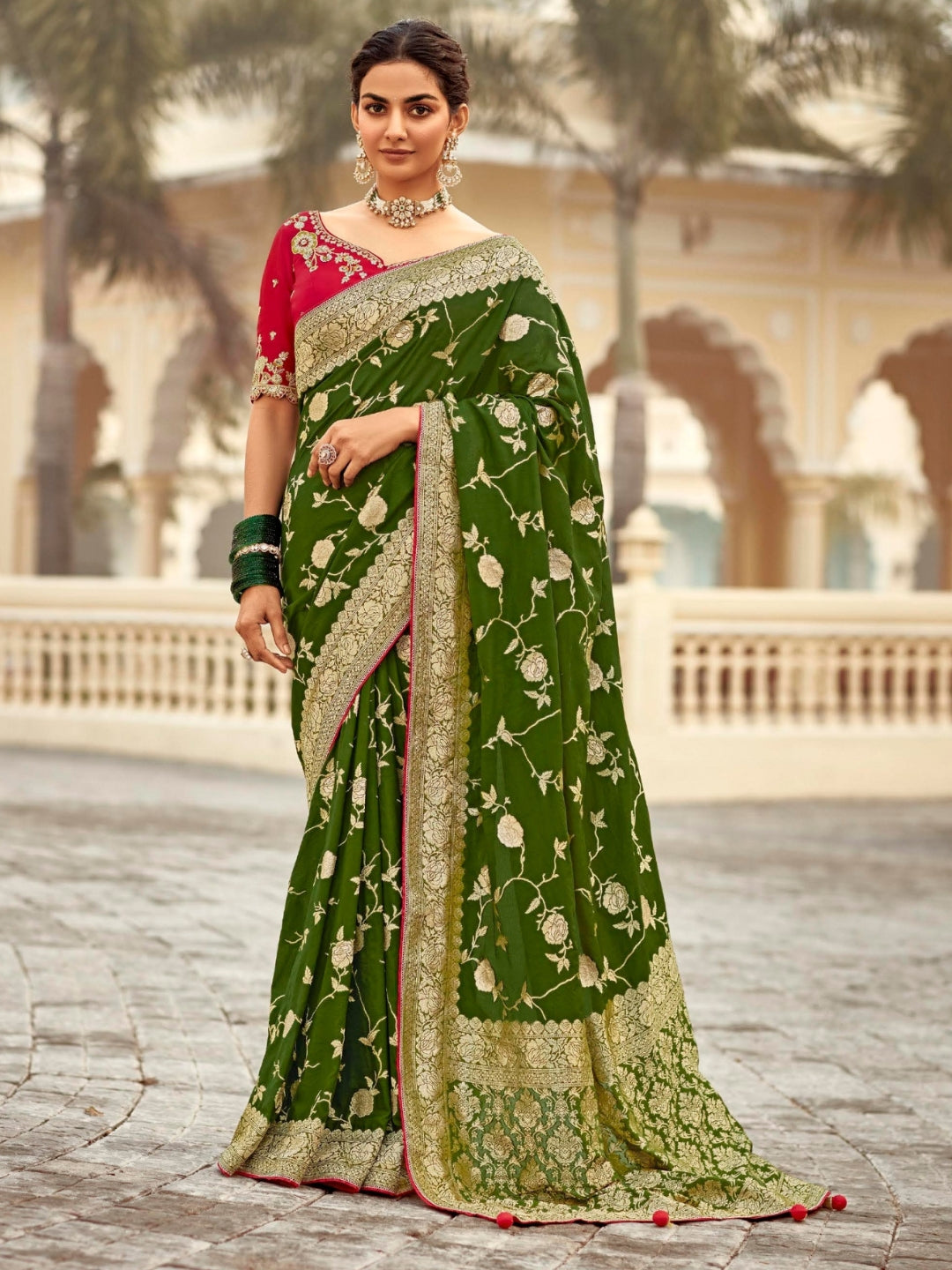 Forest Green Khaddi Banarasi Saree