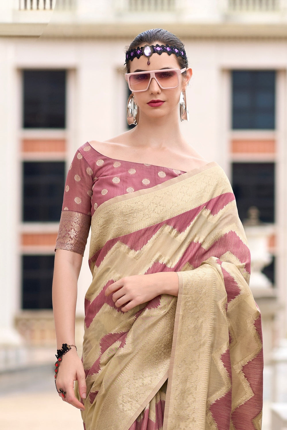 Purple Cotton Linen Silk Sarees