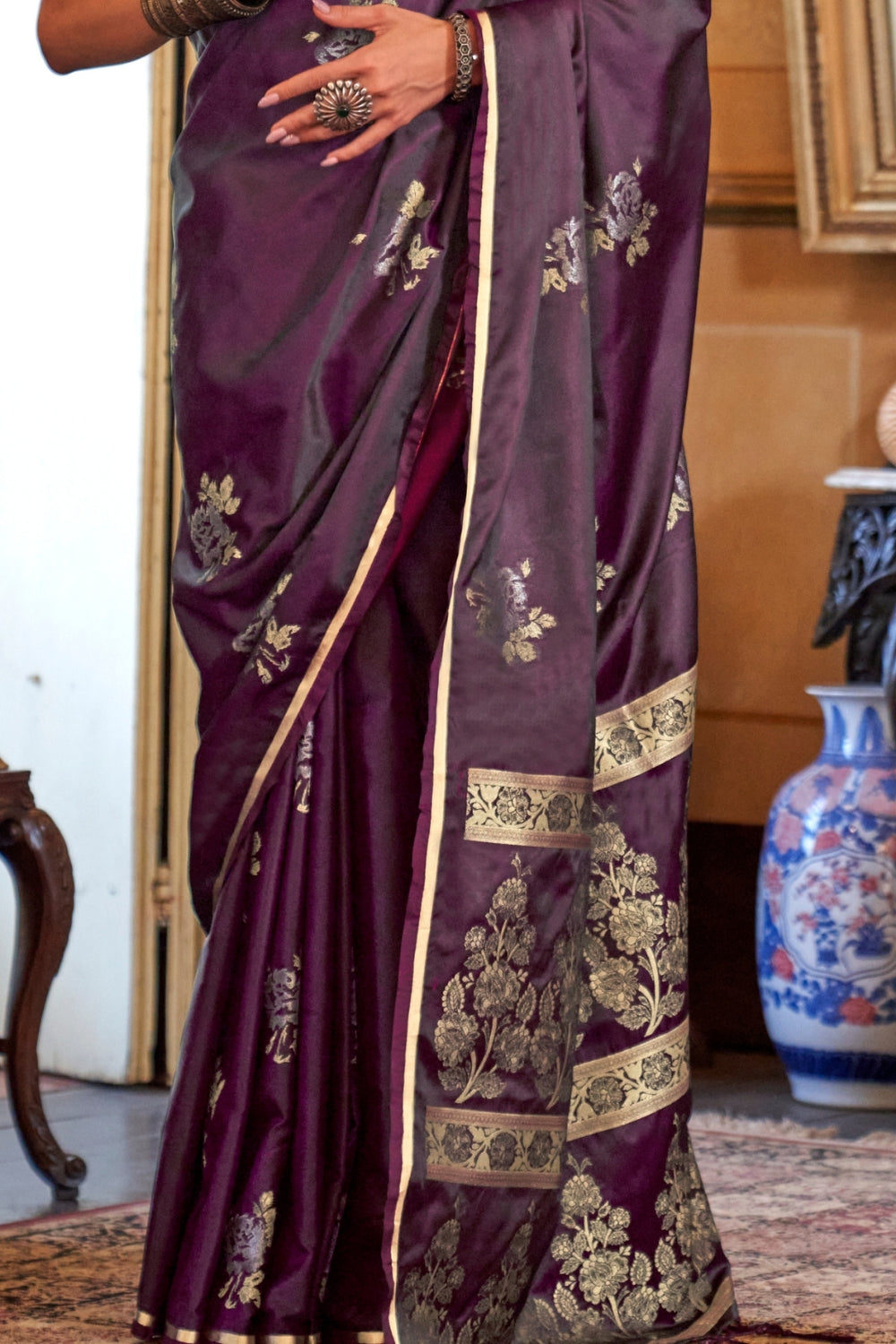 Dark Maroon Handloom Weaving Silk Saree