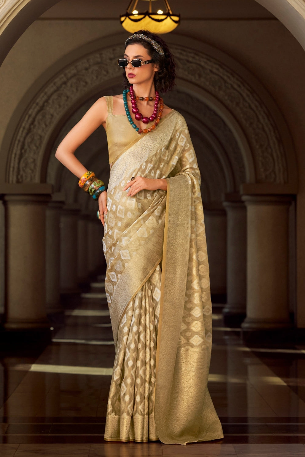 Beige Tissue Silk Saree