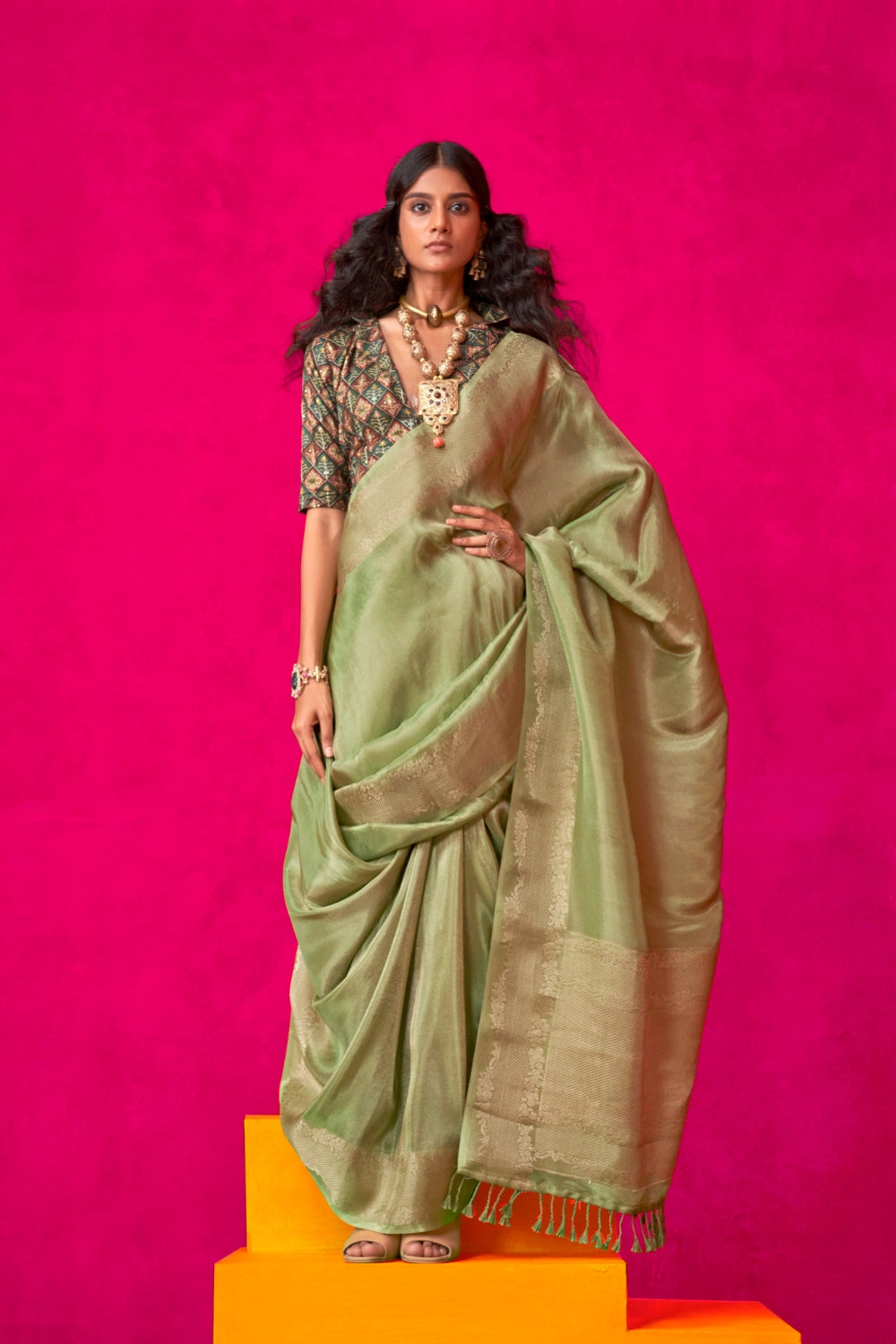 Green Pure Zari Tissue Silk Saree