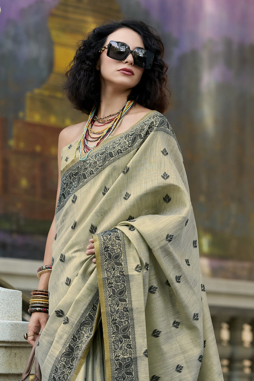 Grey Linen Tissue Silk Saree