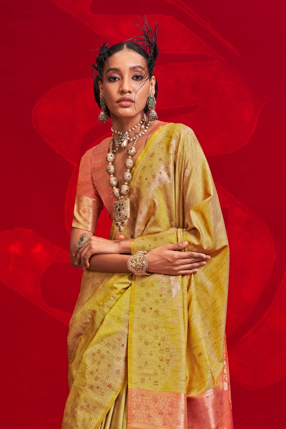 YELLOW TUSSAR BANARASI SILK SAREE